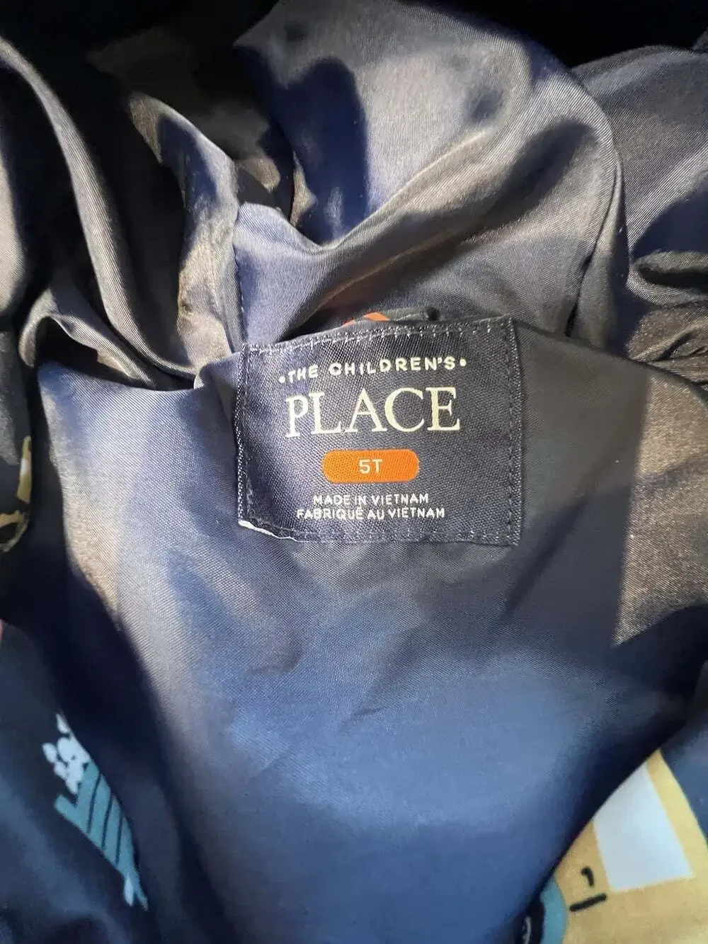 The Children's Place Boys Hooded Puffer Jacket 5T Navy Blue Vehicle Print